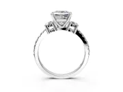 3 Stone Engagement Ring Setting for Princess Cut Center with Round Cut Side Accents and Prong Head in Sterling Silver