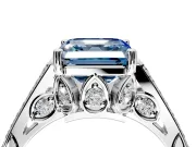 Cathedral Engagement Ring Setting for Fancy Blue Asscher Cut Center with Antique-Style Pave Band and Prong Head in Sterling Silver