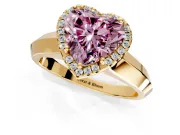 Halo Engagement Ring Setting for Fancy Pink Heart-Shaped Center with Knife Ridge Cathedral Band and Prong Head in Yellow Gold