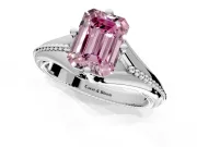 Solitaire Engagement Ring Setting for Fancy Pink Emerald Cut Center with Milgrain Cathedral Band and Prong Head in Sterling Silver