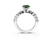 Shared-Prong Engagement Ring Setting for Fancy Green Round Cut Center with Graduated Accents and Prong Head in Sterling Silver