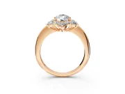 Small-Accent Cluster Halo Engagement Ring Setting for Pear-Shaped Center with Plain Band and Prong Head in Rose Gold