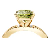 Solitaire Engagement Ring Setting for Fancy Yellow Princess Cut Center with Milgrain-Edged Pave Band and Prong Head in Yellow Gold
