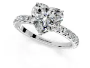 Solitaire Engagement Ring Setting for Heart-Shaped Center with Large Accent Band and Prong Head in Sterling Silver