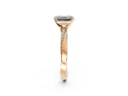 Side Accent Engagement Ring Setting for Emerald Cut Center with Accent Shoulders and Prong Head in Rose Gold
