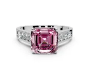 Solitaire Engagement Ring Setting for Fancy Pink Asscher Cut Center with Round Cut Channel Band and Prong Head in White Gold