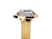 Halo Engagement Ring Setting for Asscher Cut Center with Knife Ridge Cathedral Band and Prong Head in Yellow Gold