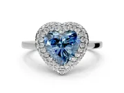 Halo Engagement Ring Setting for Fancy Blue Heart-Shaped Center with Plain Tapered Band and Prong Head in Platinum