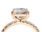 Solitaire Engagement Ring Setting for Princess Cut Center with Shared-Prong Accents and Prong Head in Rose Gold