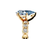 Solitaire Engagement Ring Setting for Fancy Blue Pear-Shaped Center with Bezel-Dot Beaded Band and Prong Head in Yellow Gold