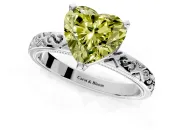 Solitaire Engagement Ring Setting for Fancy Yellow Heart-Shaped Center with Scrollwork Band and Prong Head in Platinum