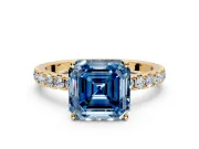 Solitaire Engagement Ring Setting for Fancy Blue Asscher Cut Center with Large Accent Band and Prong Head in Yellow Gold