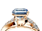Halo Engagement Ring Setting for Fancy Blue Asscher Cut Center with Marquise and Pave Bypass Band and Prong Head in Rose Gold