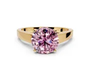 Solitaire Engagement Ring Setting for Fancy Pink Round Cut Center with Tapered Split Shoulders and Prong Head in Yellow Gold