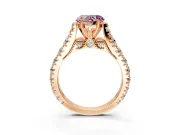 Solitaire Engagement Ring Setting for Fancy Pink Heart-Shaped Center with Pave Cathedral Shoulders and Prong Head in Rose Gold