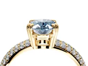 Solitaire Engagement Ring Setting for Fancy Blue Oval Center with Multi-Row Pave Accents and Basket Head in Yellow Gold