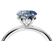Low-Set Solitaire Engagement Ring Setting for Fancy Blue Heart-Shaped Center with Thin Plain Band and Prong Head in Sterling Silver