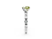 Solitaire Engagement Ring Setting for Fancy Yellow Heart-Shaped Center with Beaded Bezel Station Band and Prong Head in White Gold