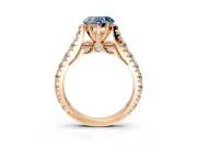 Solitaire Engagement Ring Setting for Fancy Blue Heart-Shaped Center with Pave Cathedral Shoulders and Prong Head in Rose Gold