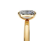 Low-Set Solitaire Engagement Ring Setting for Emerald Cut Center with Thin Plain Band and Prong Head in Yellow Gold