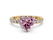 Solitaire Engagement Ring Setting for Fancy Pink Heart-Shaped Center with Shared-Prong Accents and Prong Head in Yellow Gold