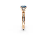 Cluster Engagement Ring Setting for Fancy Blue Cushion Cut Center with Bezel Accent Clusters and Prong Head in Rose Gold