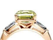 3 Stone Engagement Ring Setting for Fancy Yellow Asscher Cut Center with Tapered Baguettes, Plain Band and Prong Head in Rose Gold