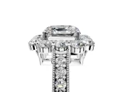 Halo Engagement Ring Setting for Asscher Cut Center with Milgrain Channel Band and Prong Head in Platinum