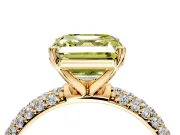 Solitaire Engagement Ring Setting for Fancy Yellow Asscher Cut Center with Domed Multi-Row Pave Band and Prong Head in Yellow Gold