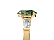 3 Stone Engagement Ring Setting for Fancy Green Oval Center with Channel Baguette Accents and Prong Head in Yellow Gold