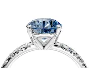 Solitaire Engagement Ring Setting for Fancy Blue Round Cut Center with Large Accents and Prong Head in Sterling Silver