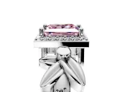 Halo Engagement Ring Setting for Fancy Pink Princess Cut Center with Floral Band and Prong Head in Sterling Silver