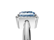 Halo Engagement Ring Setting for Fancy Blue Princess Cut Center with Tapered Plain Band and Prong Head in Platinum