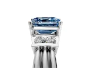 Solitaire Engagement Ring Setting for Fancy Blue Asscher Cut Center with Grooved Bar Accent Band and Prong Head in Platinum