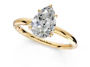 Low-Set Solitaire Engagement Ring Setting for Pear-Shaped Center with Thin Plain Band and Prong Head in Yellow Gold