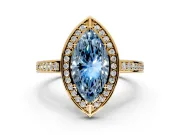 Halo Engagement Ring Setting for Fancy Blue Marquise Center with Framed Halo, Pave Band and Prong Head in Yellow Gold