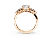 Cluster Engagement Ring Setting for Cushion Cut Center with 2-Row Shoulder Clusters and Prong Head in Rose Gold