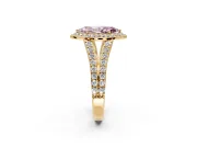 Halo Engagement Ring Setting for Fancy Pink Marquise Center with Narrow Pave Split Shank and Prong Head in Yellow Gold