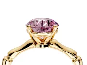 Solitaire Engagement Ring Setting for Fancy Pink Round Cut Center with Bamboo Band and Prong Head in Yellow Gold
