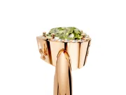 Halo Engagement Ring Setting for Fancy Yellow Heart-Shaped Center with Tapered Plain Band and Prong Head in Rose Gold