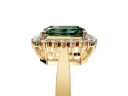 Starburst Halo Engagement Ring Setting for Fancy Green Emerald Cut Center with Flat Cathedral Band and Prong Head in Yellow Gold
