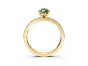 Solitaire Engagement Ring Setting for Fancy Green Pear-Shaped Center with Round Cut Pave Band and Prong Head in Yellow Gold
