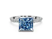 Solitaire Engagement Ring Setting for Fancy Blue Princess Cut Center with Pave Accents and Prong Head in White Gold