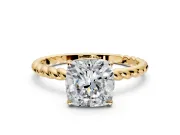 Solitaire Engagement Ring Setting for Cushion Cut Center with Plain Twisted Rope Band and Prong Head in Yellow Gold