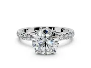 Open Basket Engagement Ring Setting for Round Cut Center with Pave Band and Prong Head in Sterling Silver