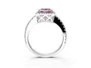 Accent Halo Engagement Ring Setting for Fancy Pink Princess Cut Center with Full-Length Pave Band and Prong Head in Platinum