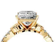 Leaf Motif Engagement Ring Setting for Princess Cut Center with Pave Band and Prong Head in Yellow Gold