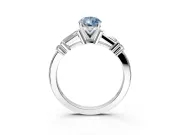 Bar-Set Engagement Ring Setting for Fancy Blue Pear-Shaped Center with Tapered Baguette Accents and Prong Head in White Gold