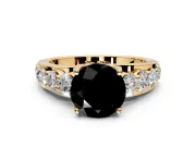 Solitaire Engagement Ring Setting for Fancy Black Round Cut Center with Graduated Shared Prongs and Prong Head in Yellow Gold