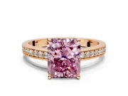 Solitaire Engagement Ring Setting for Fancy Pink Radiant Cut Center with Channel-Set Accent Band and Prong Head in Rose Gold